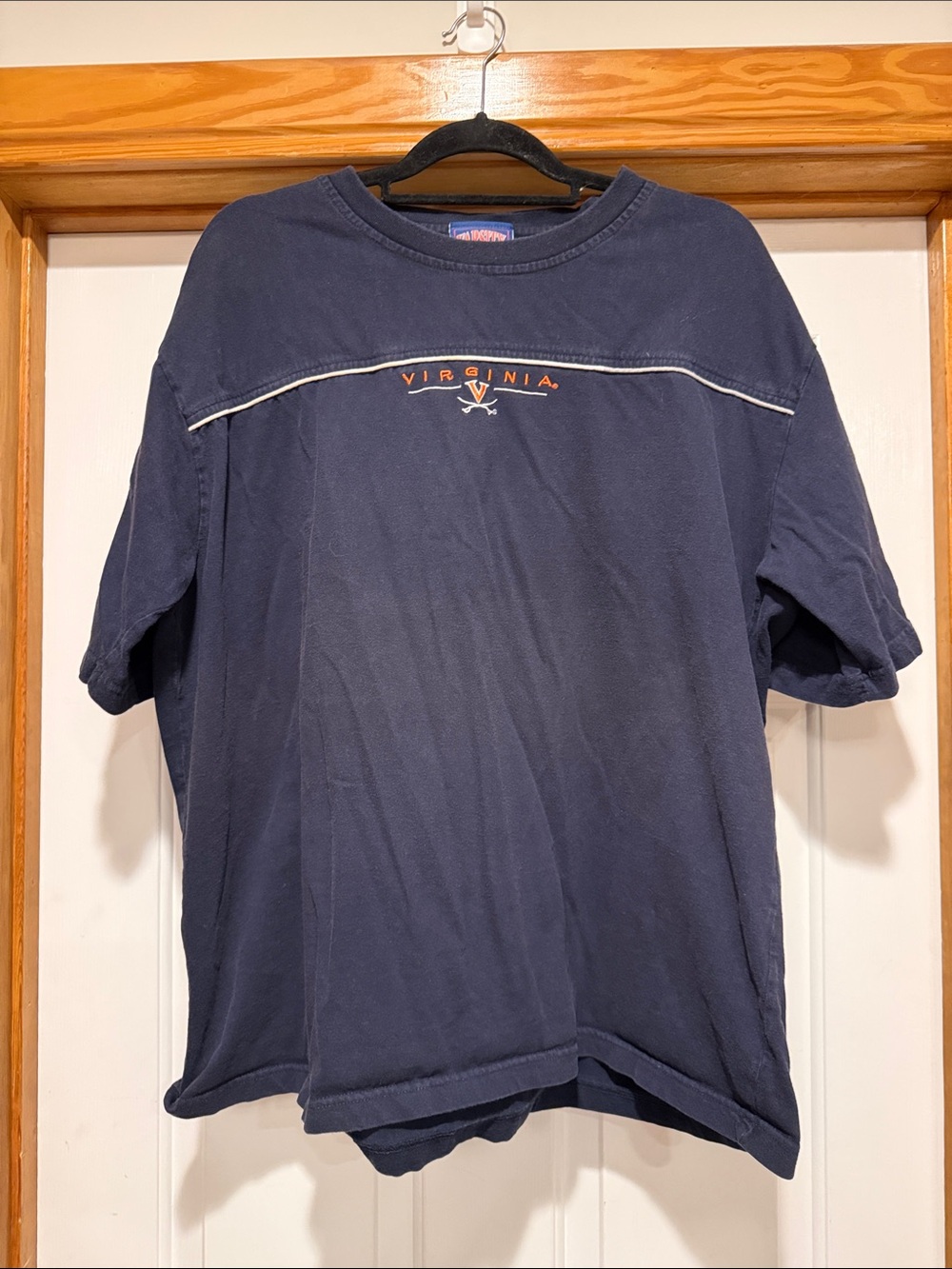 Varsity Navy Short-Sleeve Virginia Tee with White Piping and Orange Logo